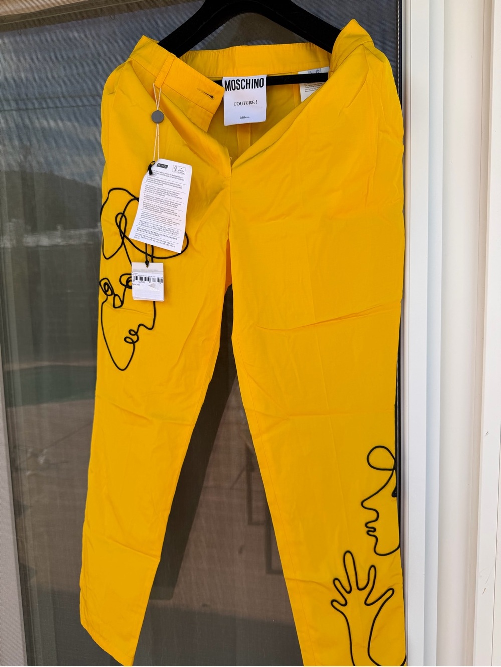 Moschino Yellow Graphic Womens Pants with Black Line Art